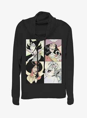 Disney Villains Anime Style Portraits Cowlneck Long-Sleeve Womens Top