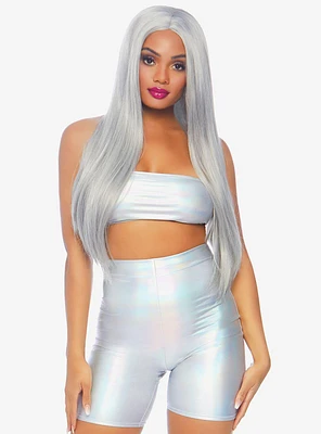 Two - Piece Holographic Metallic Spandex Set