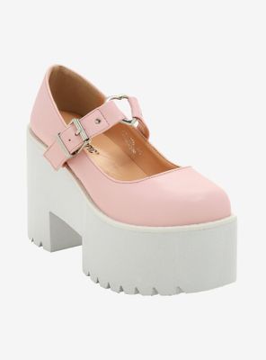 Pink Heart Buckle Platform Mary Janes