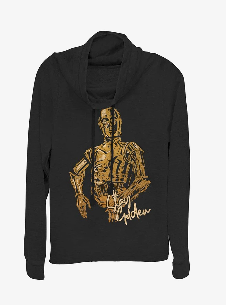 Star Wars Episode IX The Rise Of Skywalker C-3PO Stay Golden Cowl Neck Long-Sleeve Girls Top