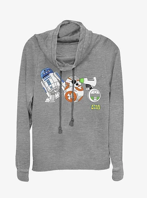 Star Wars Episode IX The Rise Of Skywalker Cartoon Droid Lineup Cowl Neck Long-Sleeve Girls Top