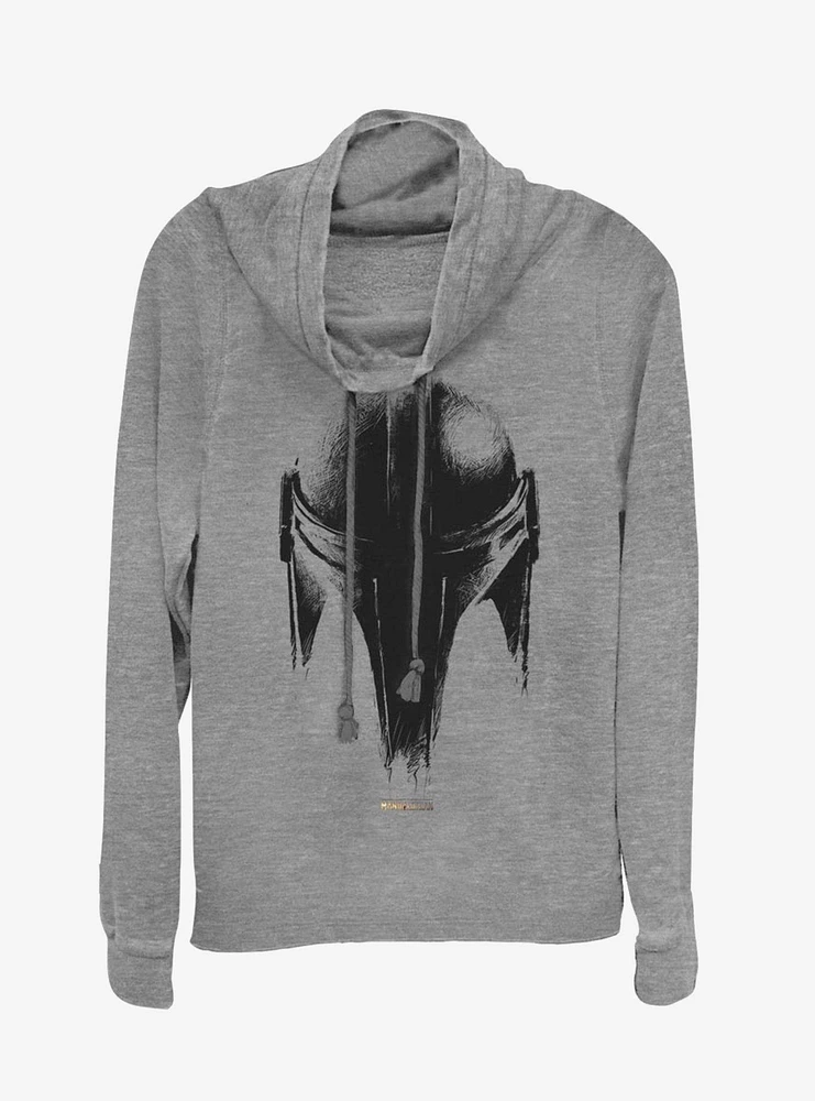 Star Wars The Mandalorian Sketch Helm Cowl Neck Long-Sleeve Girls Top