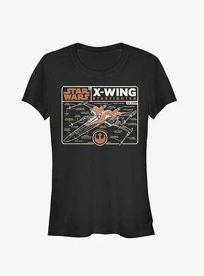 Star Wars Episode IX The Rise Of Skywalker Starfighter Schematic Girls T-Shirt