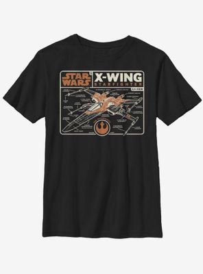 Star Wars Episode IX The Rise Of Skywalker Starfighter Schematic Youth T-Shirt