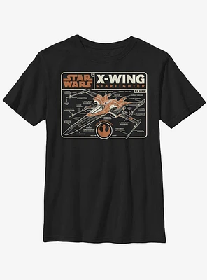 Star Wars Episode IX The Rise Of Skywalker Starfighter Schematic Youth T-Shirt