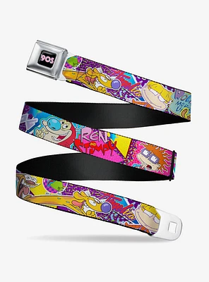 Nick 90S Rewind 7 Character 4 Logo Collage Seatbelt Belt