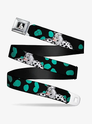Disney 101 Dalmations Cruella De Vil Smiling Spotted Fur Seatbelt Belt