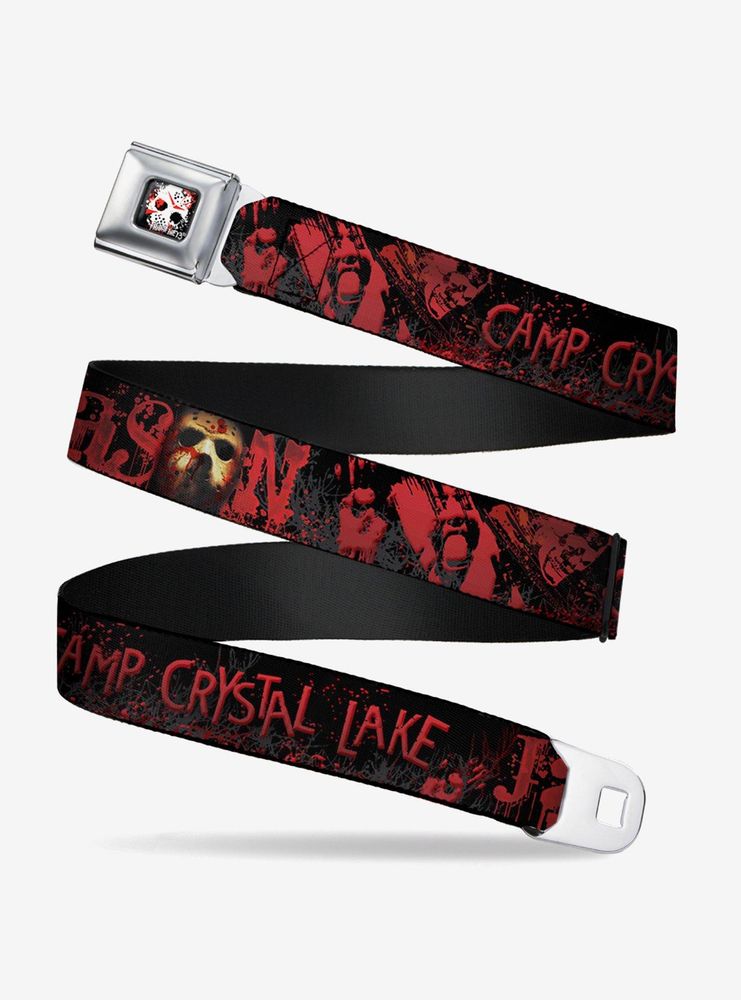 Friday The 13Th Jason Mask Camp Crystal Lake Hand Prints Seatbelt Belt