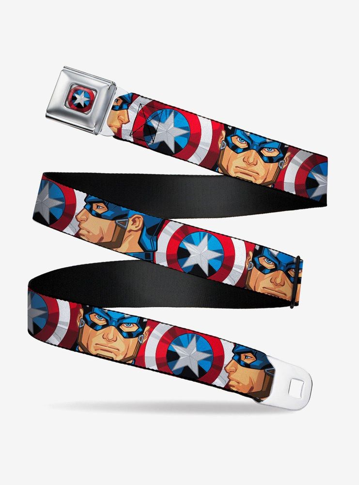 Marvel Captain America Multi Face And Shield Close Up Seatbelt Belt