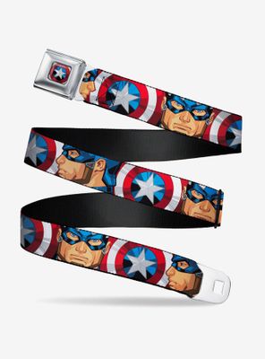 Marvel Captain America Multi Face And Shield Close Up Seatbelt Belt