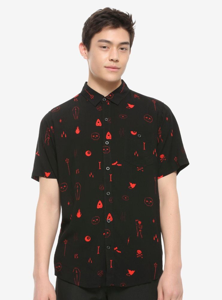 Dark Symbols Black & Red Woven Button-Up