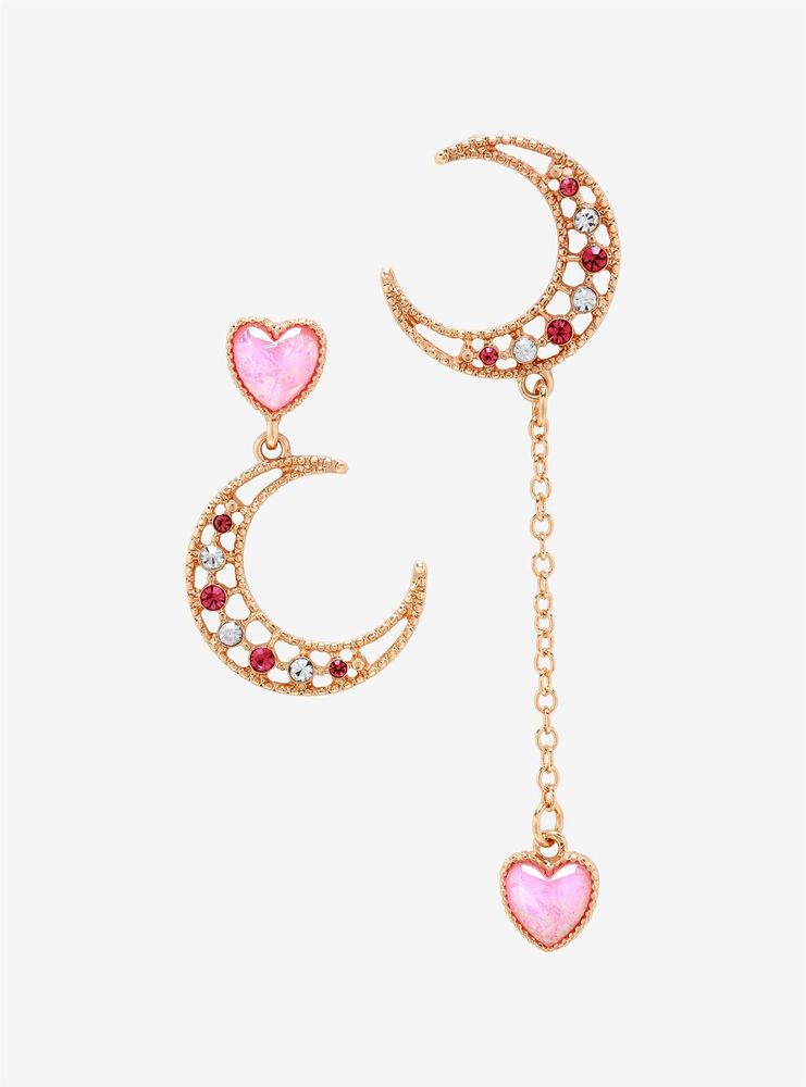 Pink Moon & Hearts Mismatch Earrings
