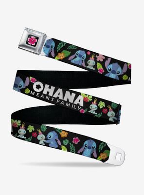 Disney Lilo & Stitch Ohana Means Family Stitch Scrump Poses Tropical Flora Youth Seatbelt Belt