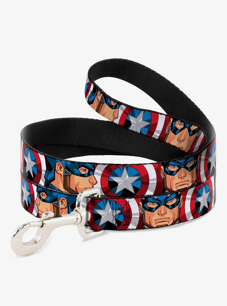 Marvel Captain America Face Turns Shield Close Up Dog Leash