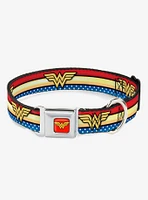 DC Comics Wonder Woman Logo Striped Stars Dog Collar Seatbelt Buckle