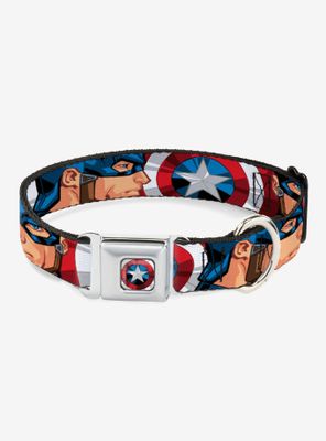 Marvel Captain America Face Turns Shield Close Up Dog Collar Seatbelt Buckle