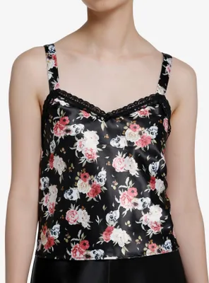 Skull & Flowers Satin Lace Girls Strappy Tank Top