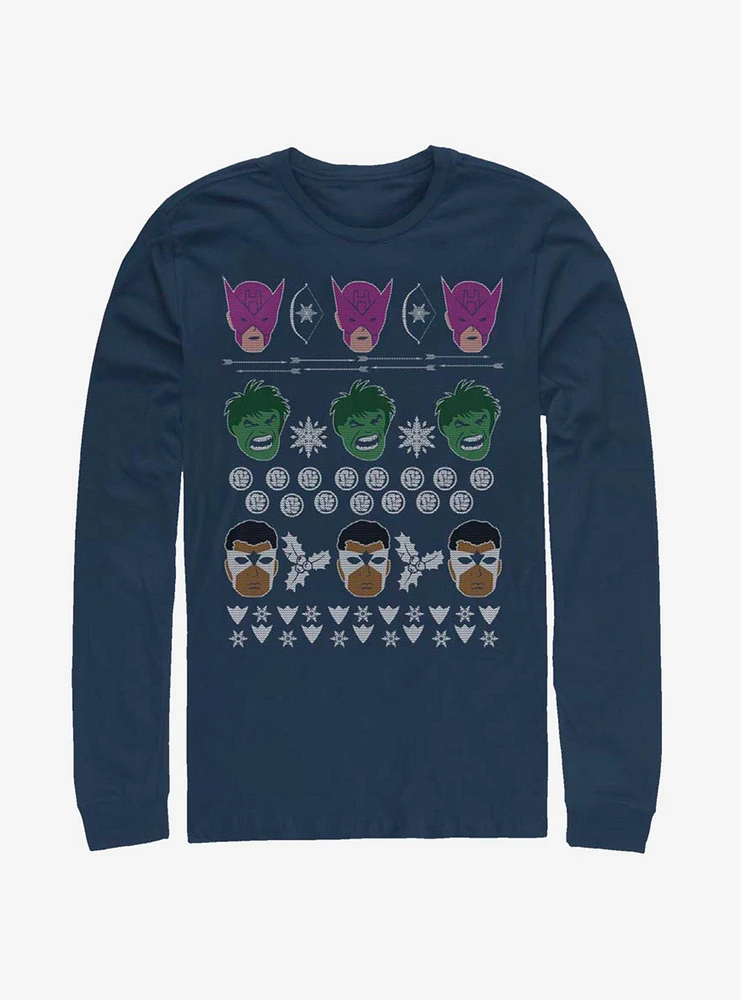 Marvel Avengers Christmas Pattern Long-Sleeve T-Shirt