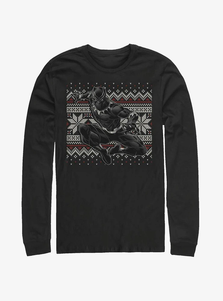 Marvel Black Panther T-Challa Christmas Pattern Long-Sleeve T-Shirt