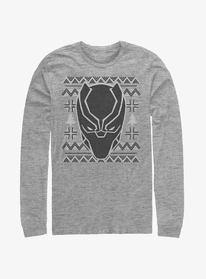 Marvel Black Panther Mask Icon Christmas Pattern Long Sleeve T-Shirt