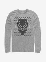 Marvel Black Panther Mask Icon Christmas Pattern Long Sleeve T-Shirt