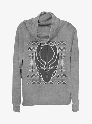 Marvel Black Panther Mask Icon Christmas Pattern Cowlneck Long-Sleeve Womens Top
