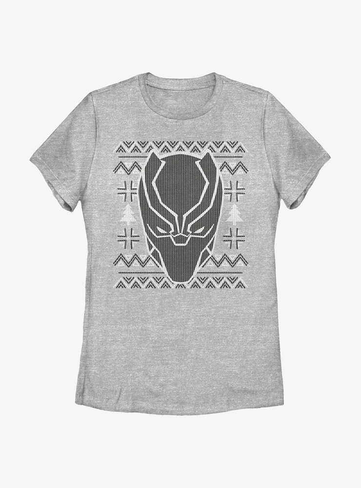 Marvel Black Panther Mask Icon Christmas Pattern Womens T-Shirt