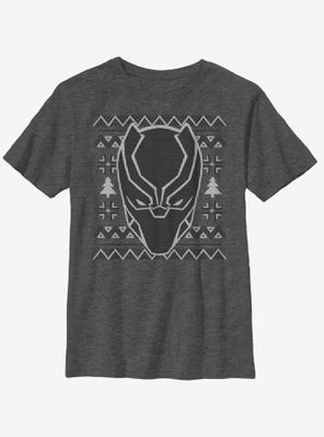 Marvel Black Panther Mask Icon Christmas Pattern Youth T-Shirt