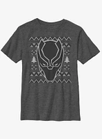 Marvel Black Panther Mask Icon Christmas Pattern Youth T-Shirt