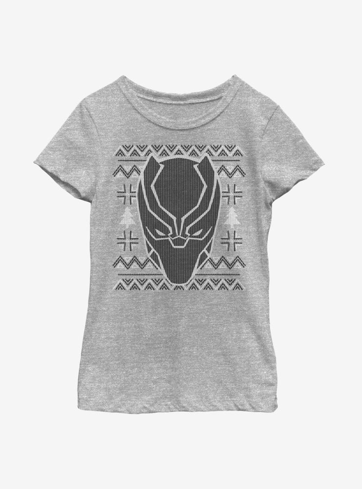 Marvel Black Panther Mask Icon Christmas Pattern Youth Girls T-Shirt