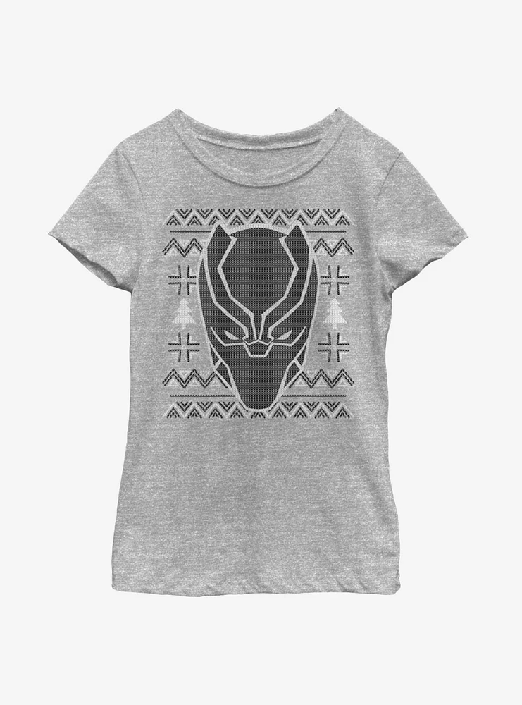 Marvel Black Panther Mask Icon Christmas Pattern Youth Girls T-Shirt