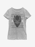 Marvel Black Panther Mask Icon Christmas Pattern Youth Girls T-Shirt