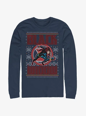 Marvel Black Widow Christmas Pattern Long-Sleeve T-Shirt