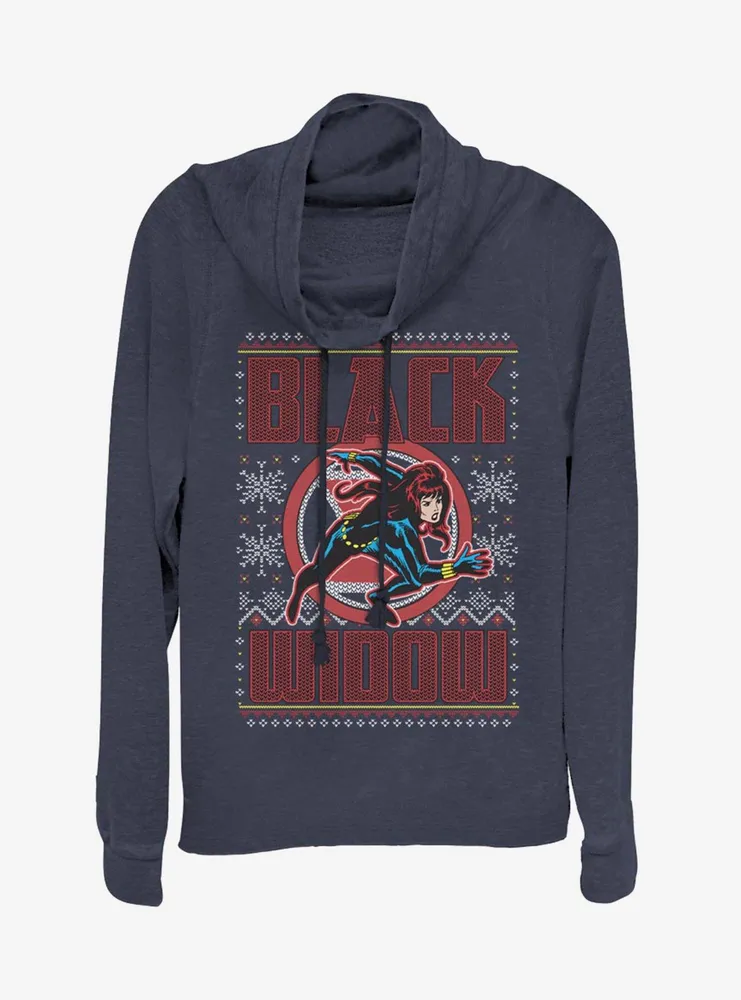 Marvel Black Widow Christmas Pattern Cowlneck Long-Sleeve Womens Top