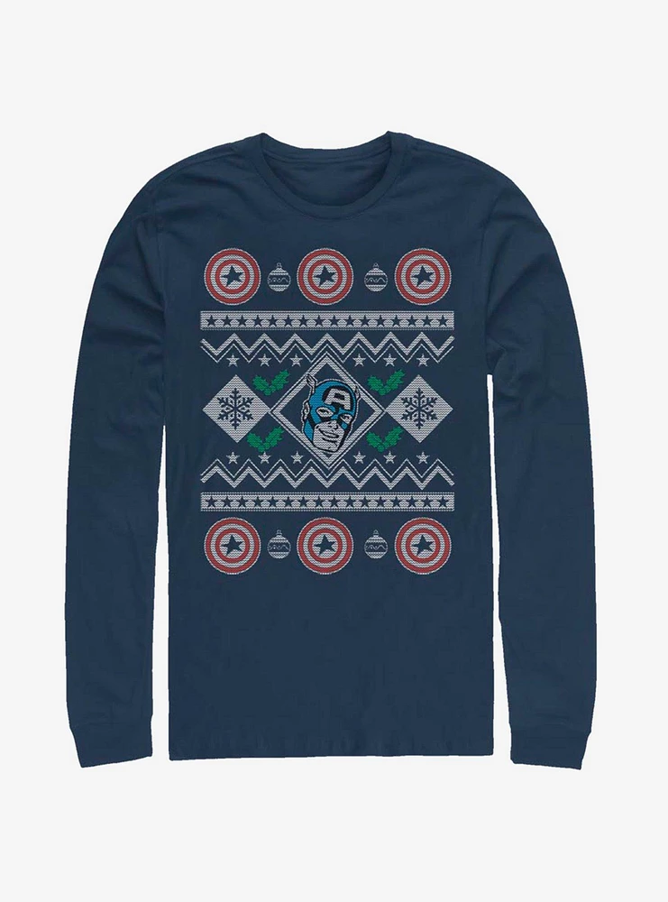 Marvel Captain America Christmas Pattern Long-Sleeve T-Shirt