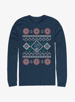Marvel Captain America Christmas Pattern Long-Sleeve T-Shirt