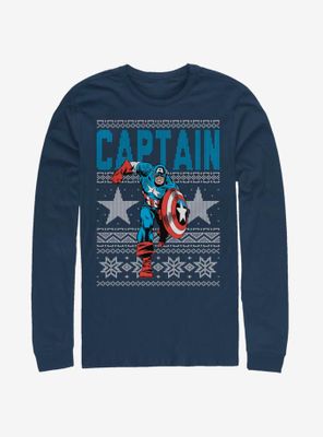 Marvel Captain America Action Christmas Pattern Long-Sleeve T-Shirt