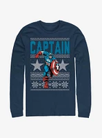 Marvel Captain America Action Christmas Pattern Long-Sleeve T-Shirt