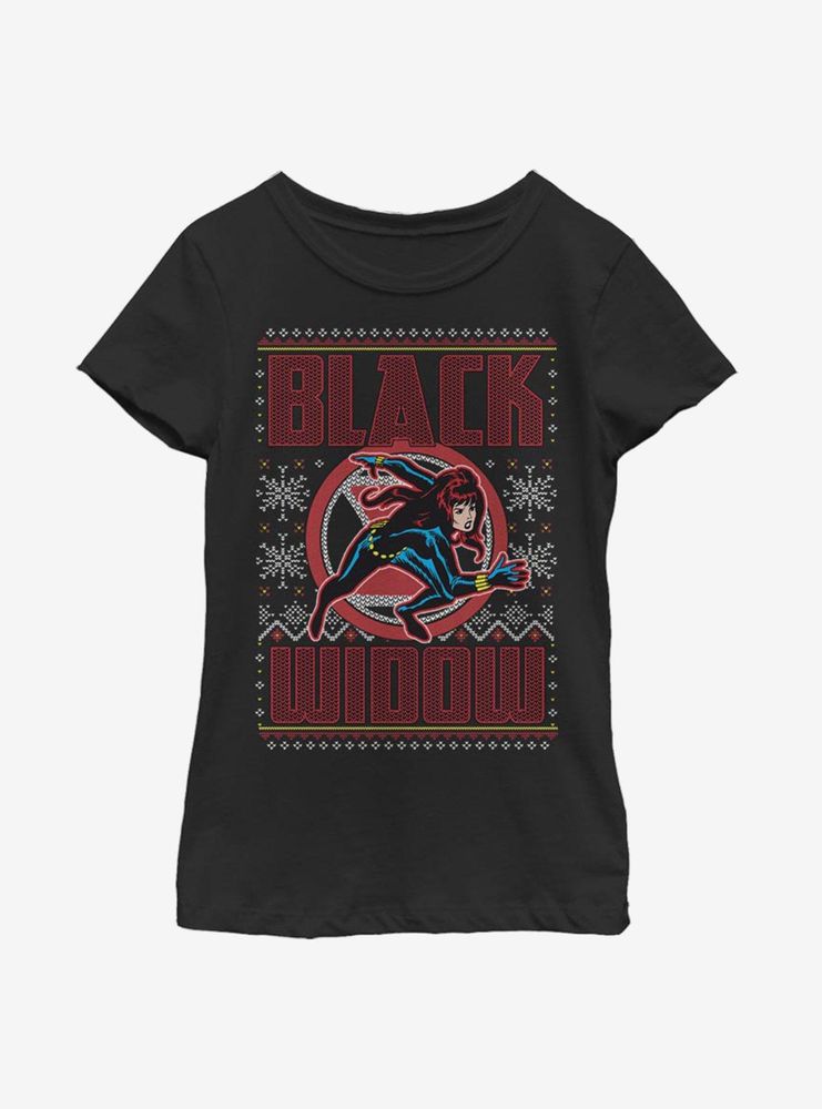 Marvel Black Widow Christmas Pattern Youth Girls T-Shirt
