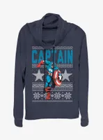 Marvel Captain America Action Christmas Pattern Cowlneck Long-Sleeve Womens Top