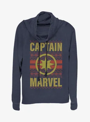 Marvel Captain Christmas Pattern Cowlneck Long-Sleeve Womens Top