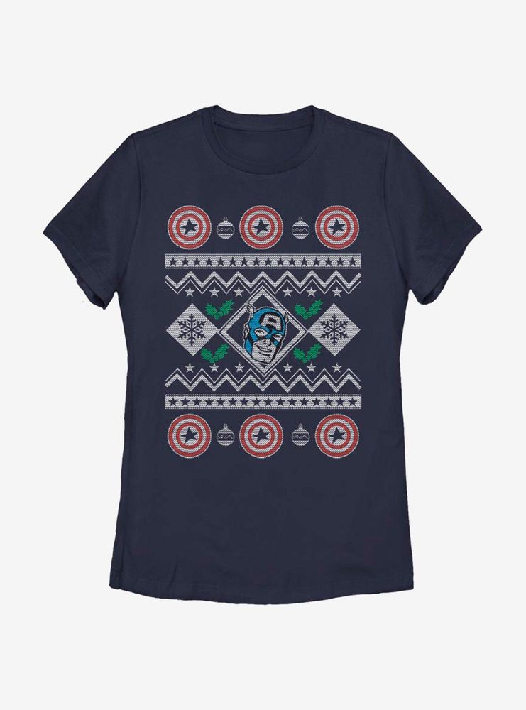 Marvel Captain America Christmas Pattern Womens T-Shirt