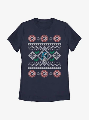 Marvel Captain America Christmas Pattern Womens T-Shirt