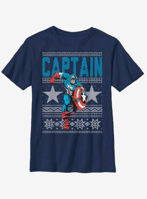Marvel Captain America Action Christmas Pattern Youth T-Shirt