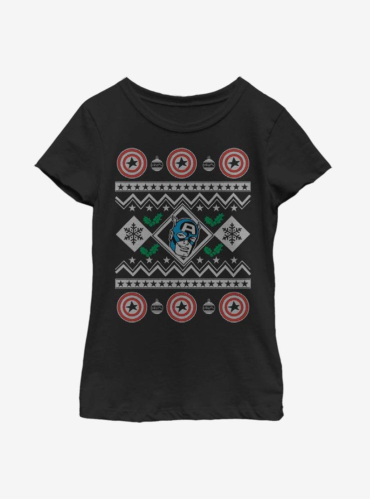 Marvel Captain America Christmas Pattern Youth Girls T-Shirt