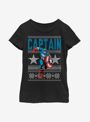 Marvel Captain America Action Christmas Pattern Youth Girls T-Shirt