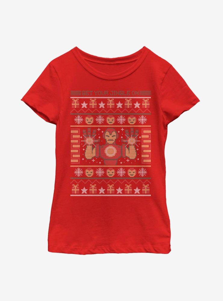 Marvel Iron Man Pixel Christmas Pattern Youth Girls T-Shirt