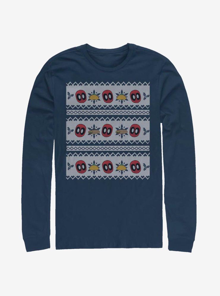 Marvel Deadpool Christmas Pattern Long-Sleeve T-Shirt