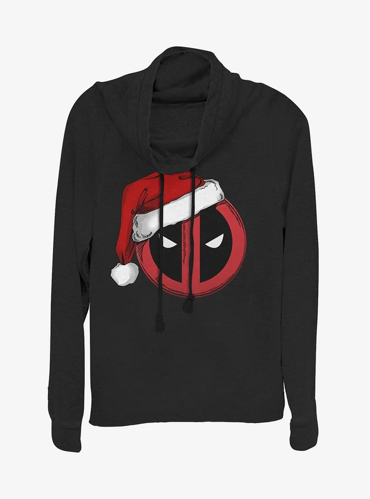 Marvel Deadpool Santa Hat Cowlneck Long-Sleeve Womens Top