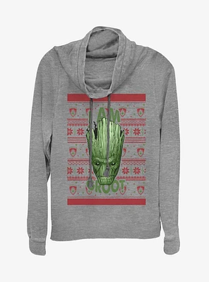 Marvel Guardians Of The Galaxy Groot Christmas Pattern Cowlneck Long-Sleeve Womens Top